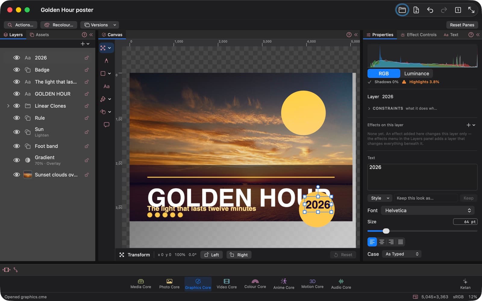 Accord Suite's Graphics Core: A poster's layers, type and properties.